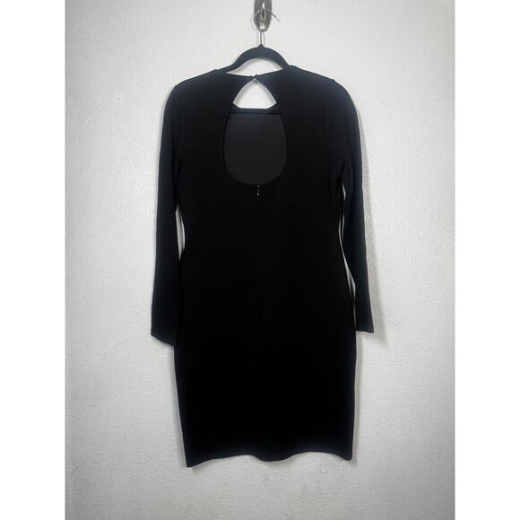Halston Heritage Ponte Dress Black Cut-Out Back Button Zip Long Sleeve Sz L - Picture 4 of 4